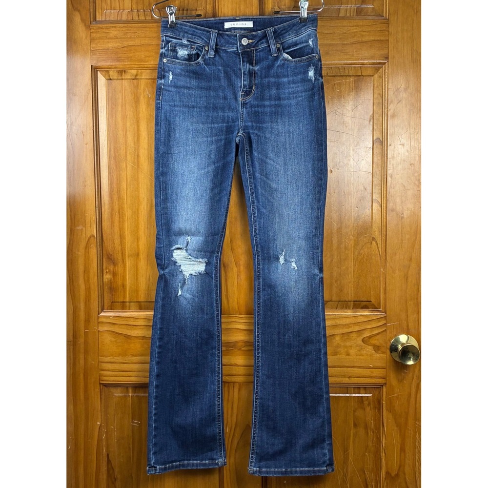 Eunina Imogen Mid Rise Bootcut Jeans Dark Wash 5/27W Distressed Blue Denin Reg